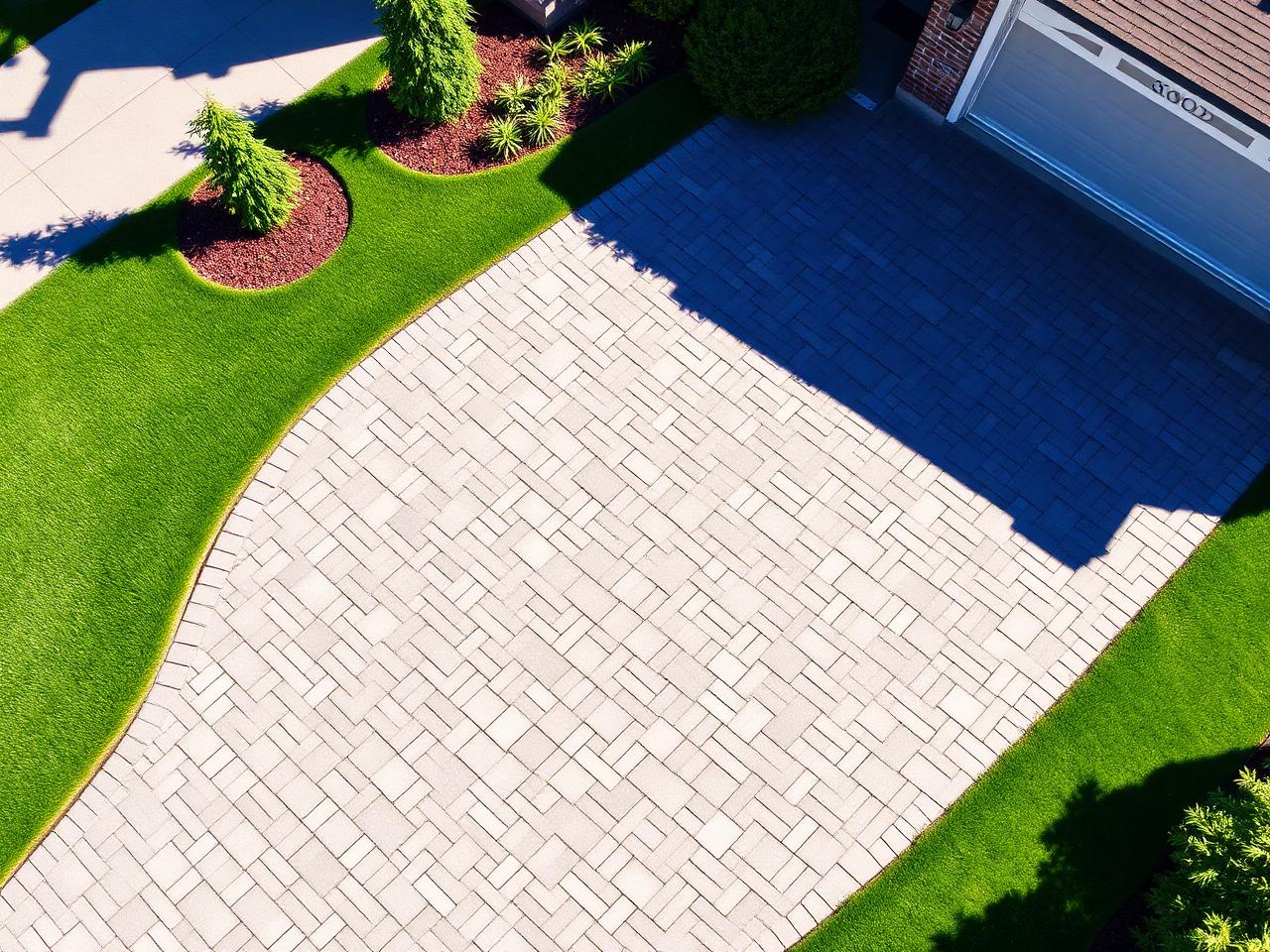 New herringbone paver driveway after renovation
